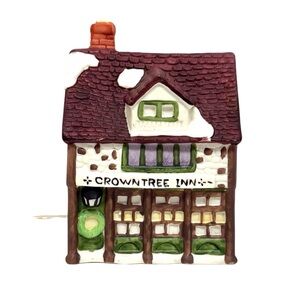 Department 56 Crowntree Inn Holiday Decor Brown/Cream/Green Lighted EUC
